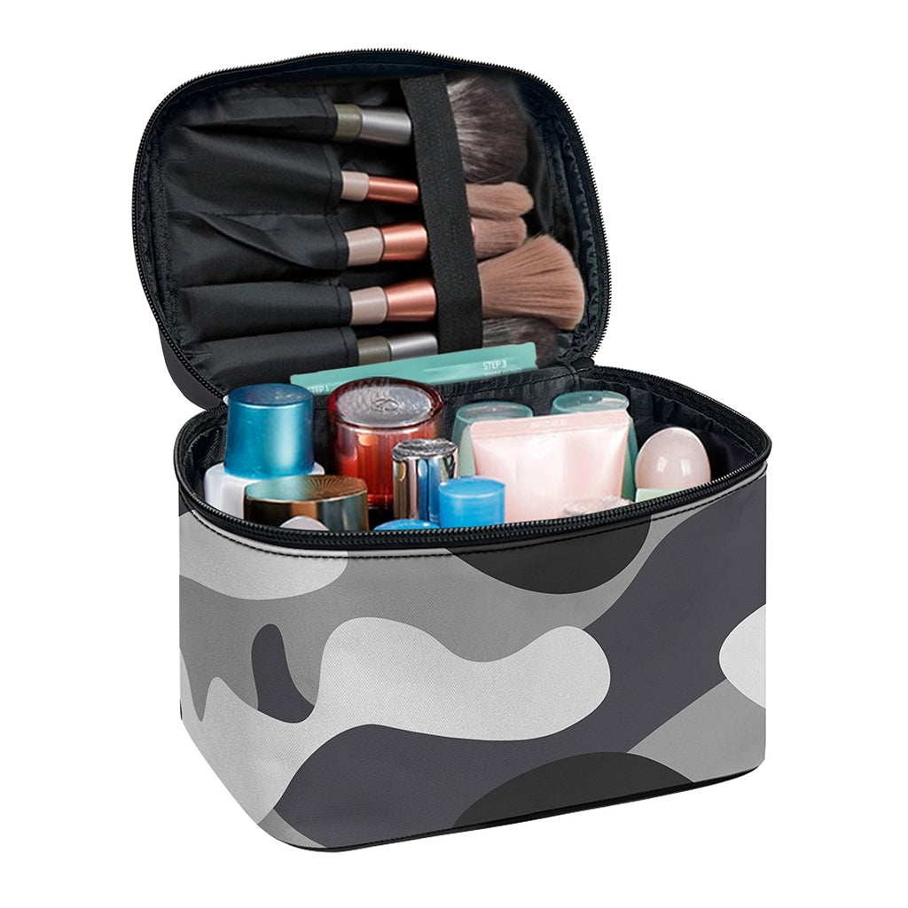 Grey And White Camouflage Print Travel Makeup Bag
