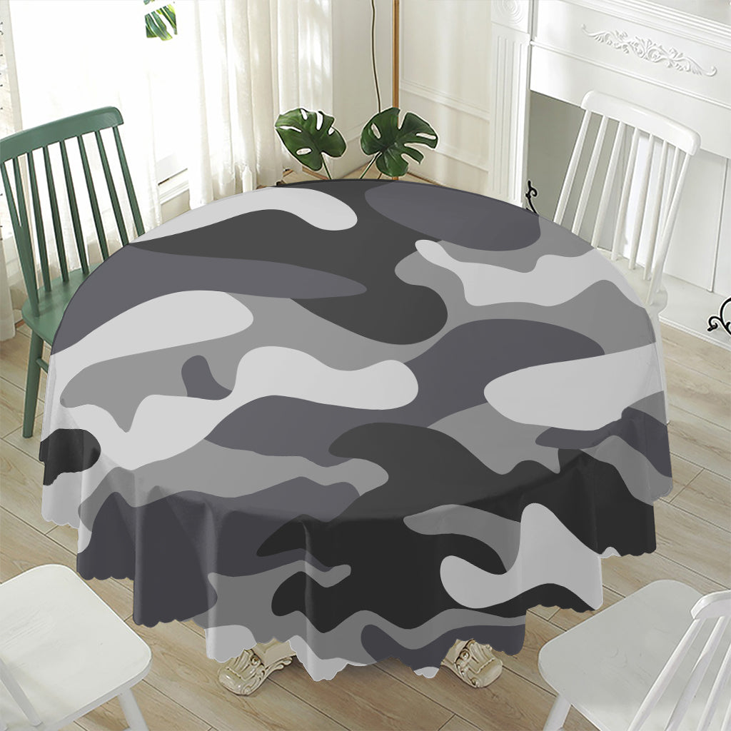 Grey And White Camouflage Print Waterproof Round Tablecloth