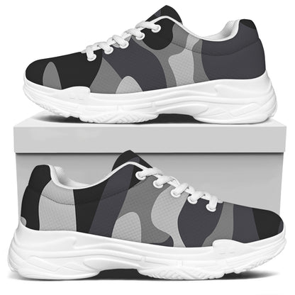 Grey And White Camouflage Print White Chunky Shoes