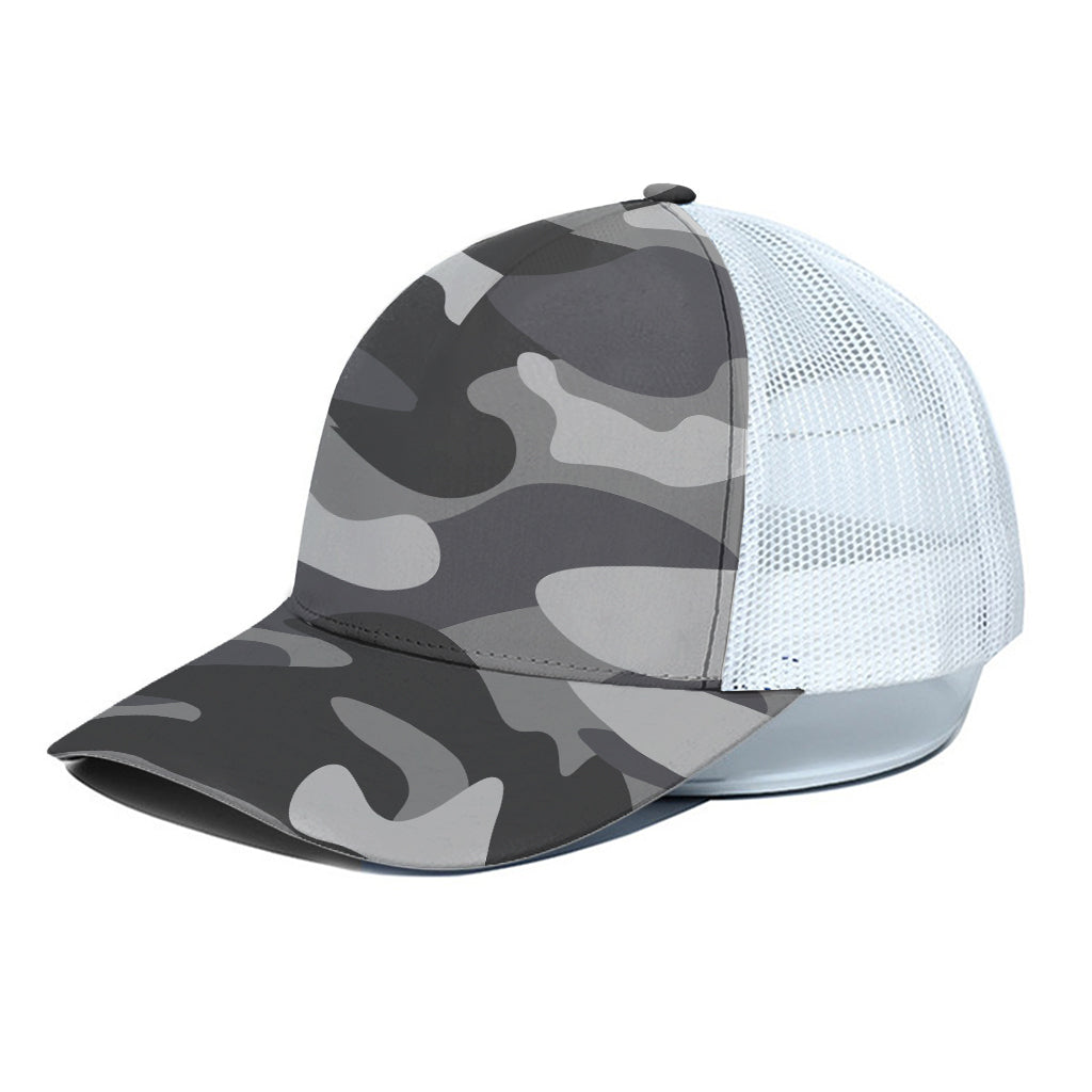 Grey And White Camouflage Print White Mesh Trucker Cap