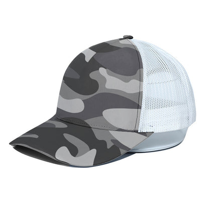 Grey And White Camouflage Print White Mesh Trucker Cap