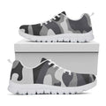 Grey And White Camouflage Print White Running Shoes