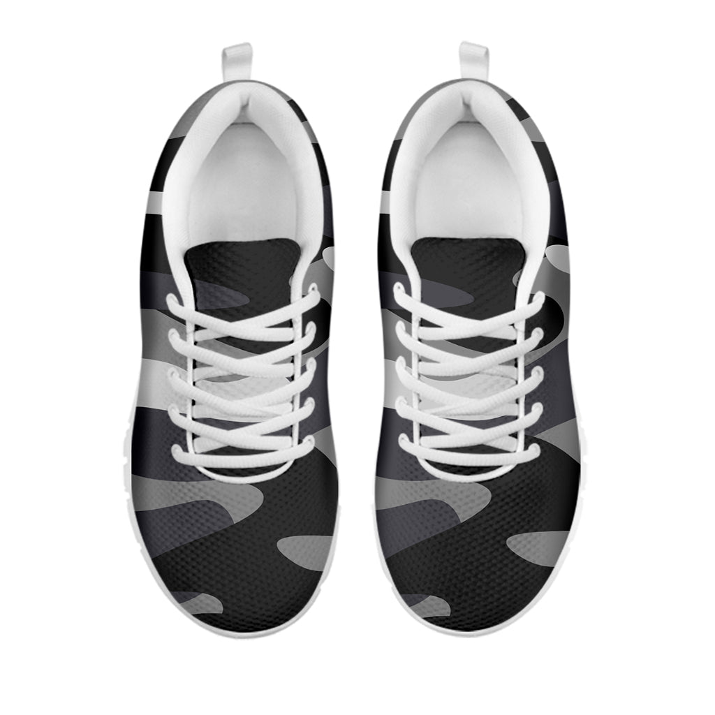 Grey And White Camouflage Print White Running Shoes