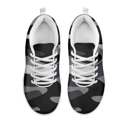 Grey And White Camouflage Print White Running Shoes