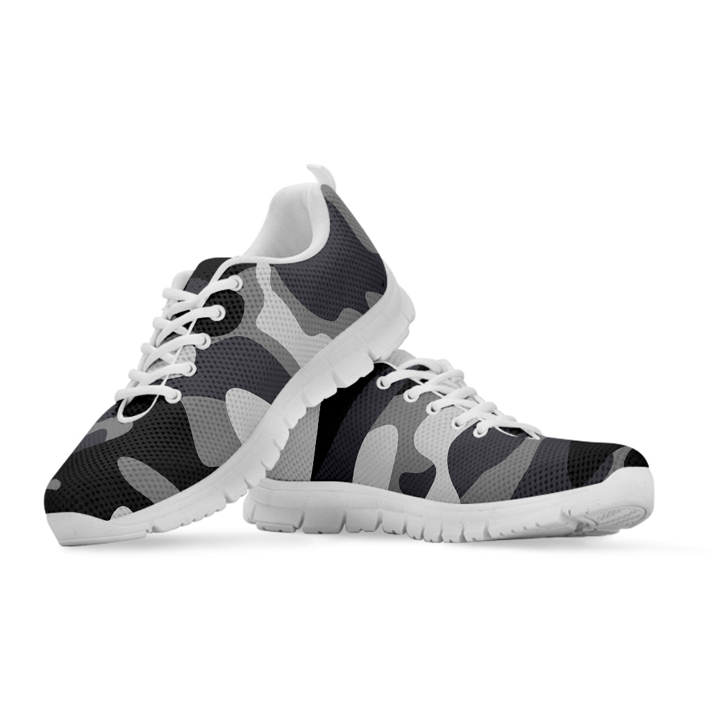 Grey And White Camouflage Print White Running Shoes