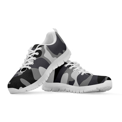 Grey And White Camouflage Print White Running Shoes