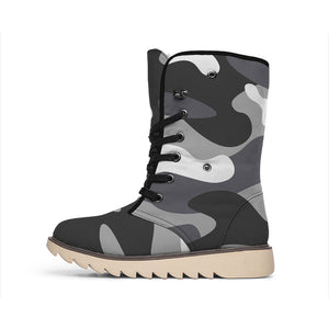 Grey And White Camouflage Print Winter Boots