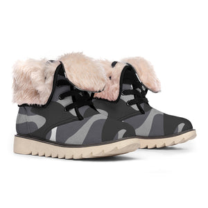 Grey And White Camouflage Print Winter Boots