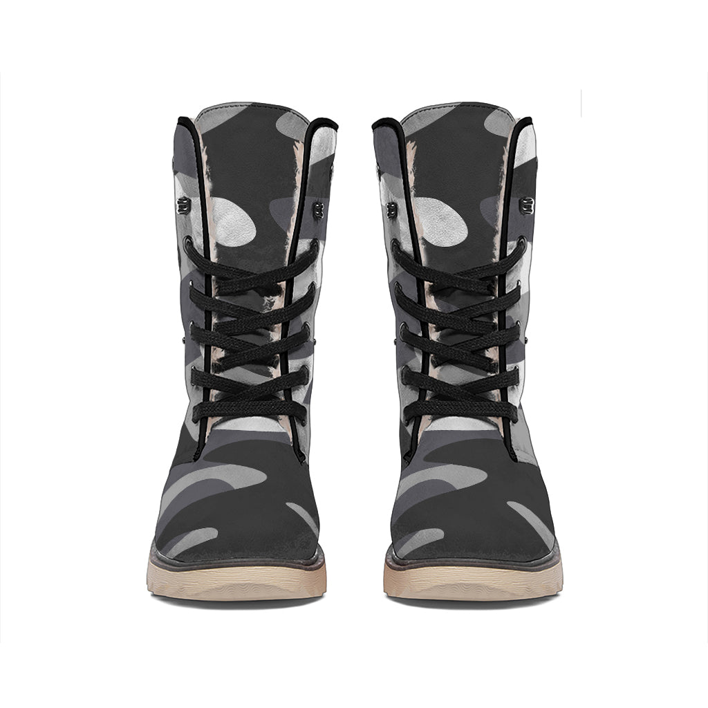 Grey And White Camouflage Print Winter Boots