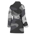 Grey And White Camouflage Print Women's Bathrobe
