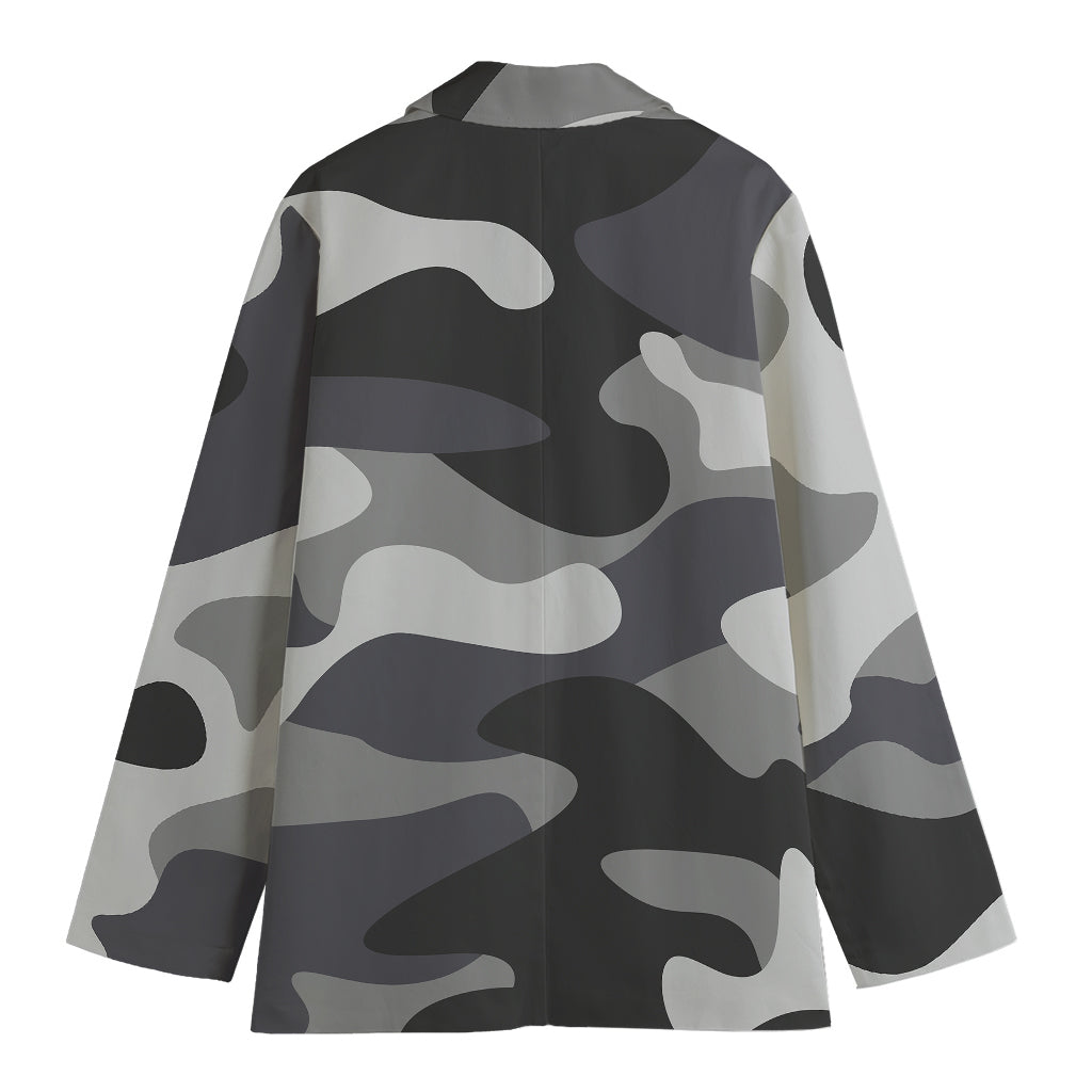 Grey And White Camouflage Print Women's Blazer