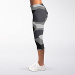 Grey And White Camouflage Print Women's Capri Leggings
