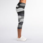 Grey And White Camouflage Print Women's Capri Leggings