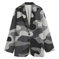 Grey And White Camouflage Print Women's Cotton Blazer