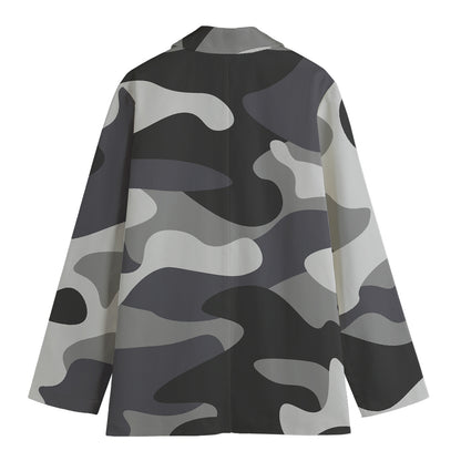 Grey And White Camouflage Print Women's Cotton Blazer