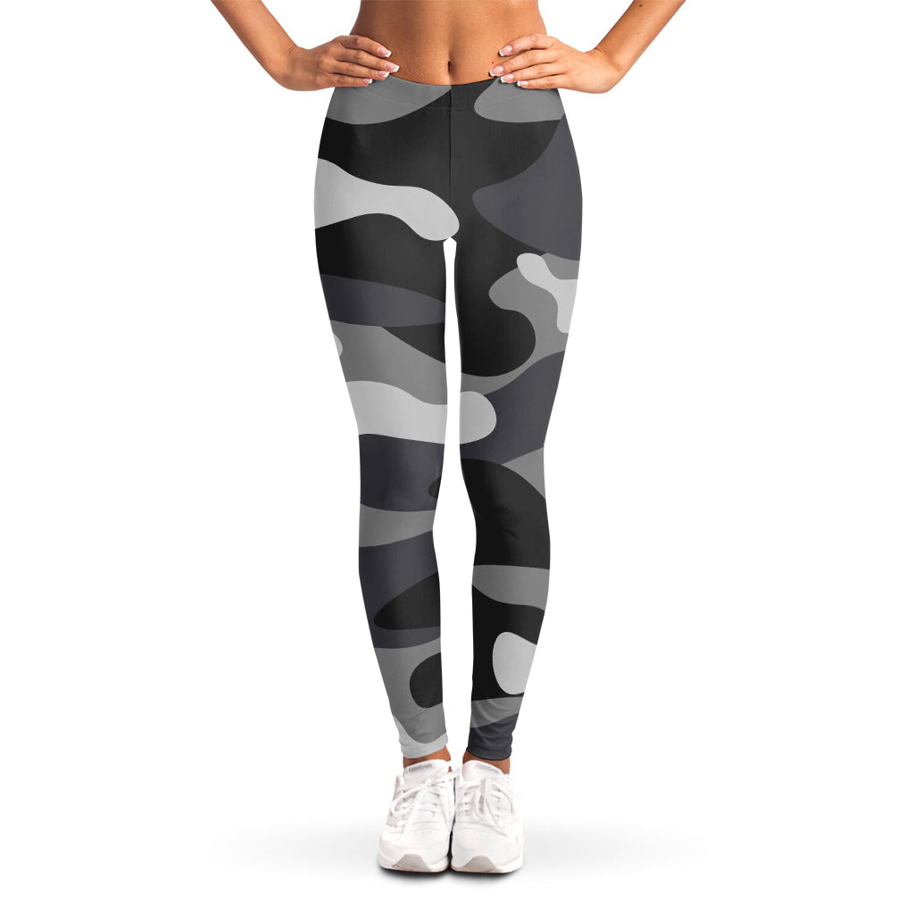 Grey And White Camouflage Print Women's Leggings