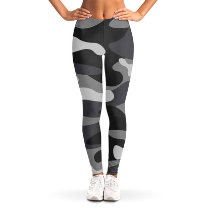 Grey And White Camouflage Print Women's Leggings