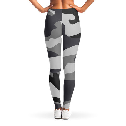 Grey And White Camouflage Print Women's Leggings