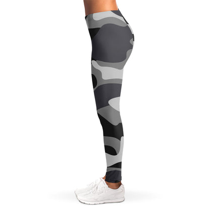 Grey And White Camouflage Print Women's Leggings