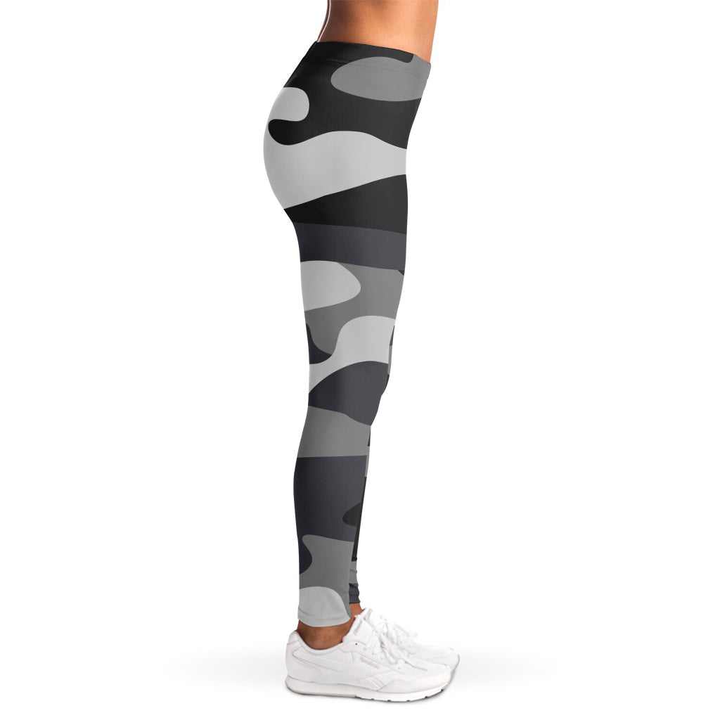 Grey And White Camouflage Print Women's Leggings