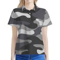Grey And White Camouflage Print Women's Polo Shirt