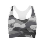 Grey And White Camouflage Print Women's Sports Bra