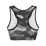 Grey And White Camouflage Print Women's Sports Bra