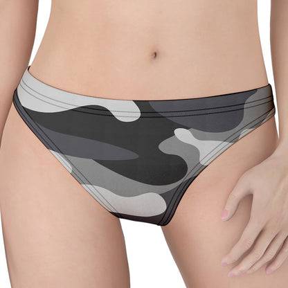 Grey And White Camouflage Print Women's Thong