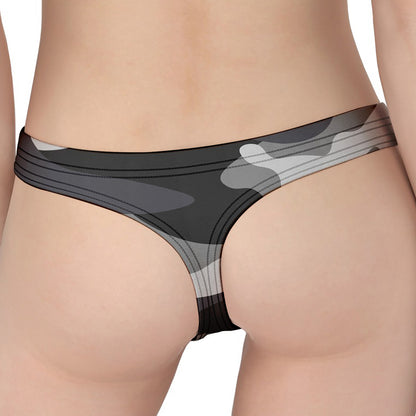 Grey And White Camouflage Print Women's Thong