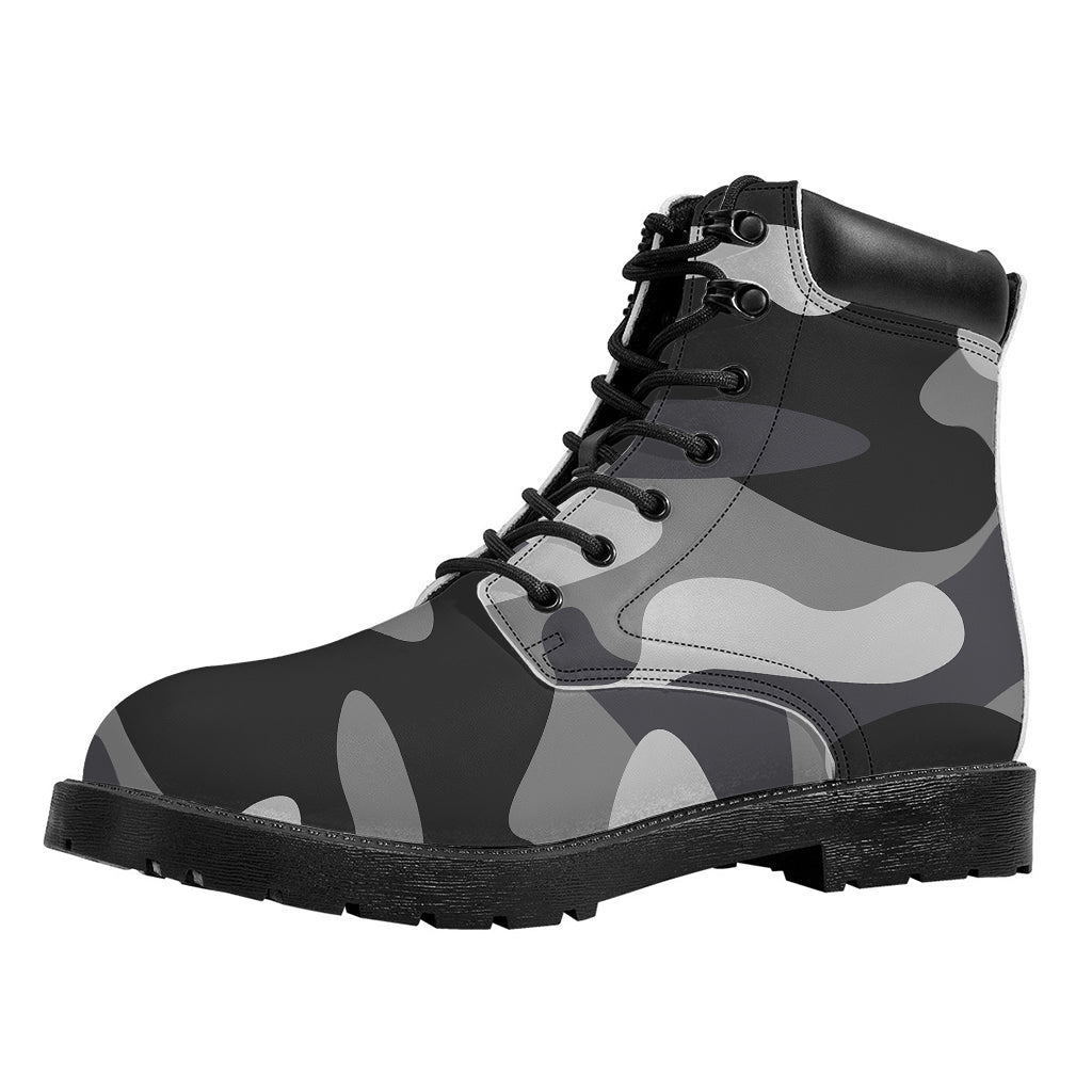 Grey And White Camouflage Print Work Boots