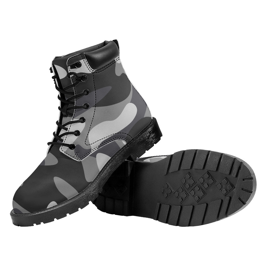 Grey And White Camouflage Print Work Boots