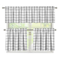 Grey And White Check Pattern Print 3 Piece Kitchen Curtains