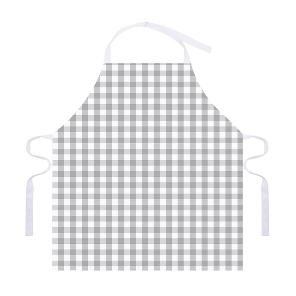 Grey And White Check Pattern Print Adjustable Apron