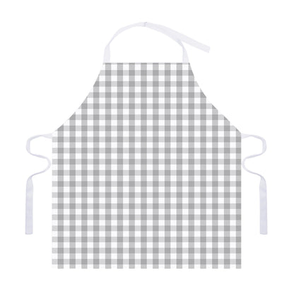 Grey And White Check Pattern Print Adjustable Apron
