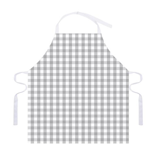 Grey And White Check Pattern Print Adjustable Apron