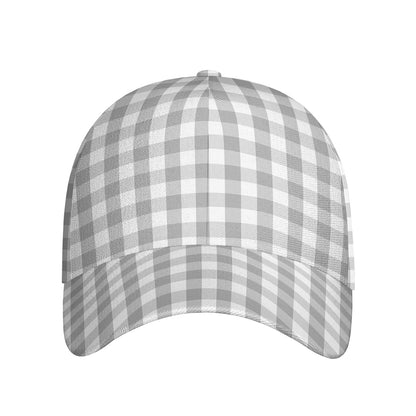 Grey And White Check Pattern Print Baseball Cap