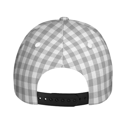 Grey And White Check Pattern Print Baseball Cap