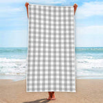 Grey And White Check Pattern Print Beach Towel