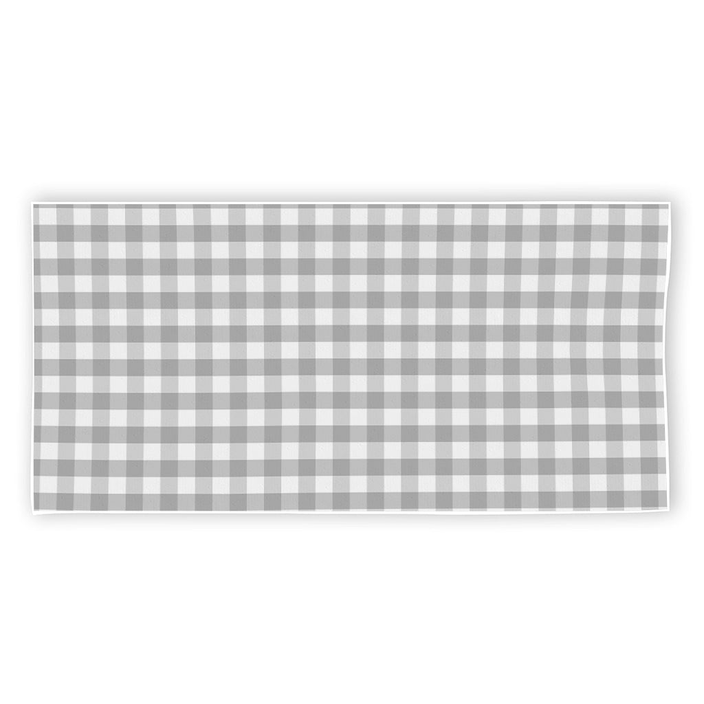 Grey And White Check Pattern Print Beach Towel