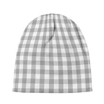 Grey And White Check Pattern Print Beanie