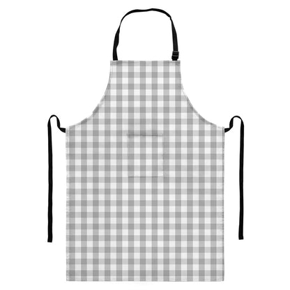 Grey And White Check Pattern Print Bib Apron With Pocket