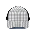 Grey And White Check Pattern Print Black Mesh Trucker Hat