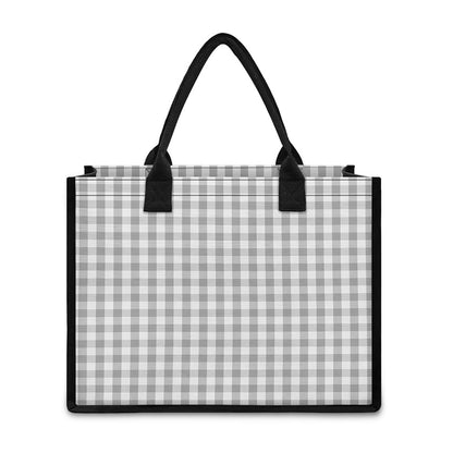 Grey And White Check Pattern Print Canvas Tote Bag