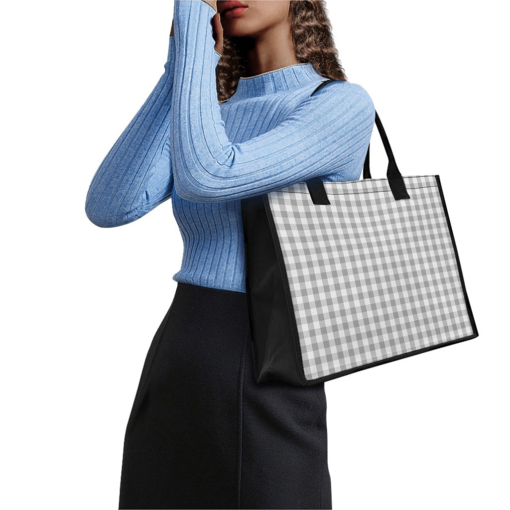 Grey And White Check Pattern Print Canvas Tote Bag