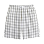 Grey And White Check Pattern Print Cotton Shorts
