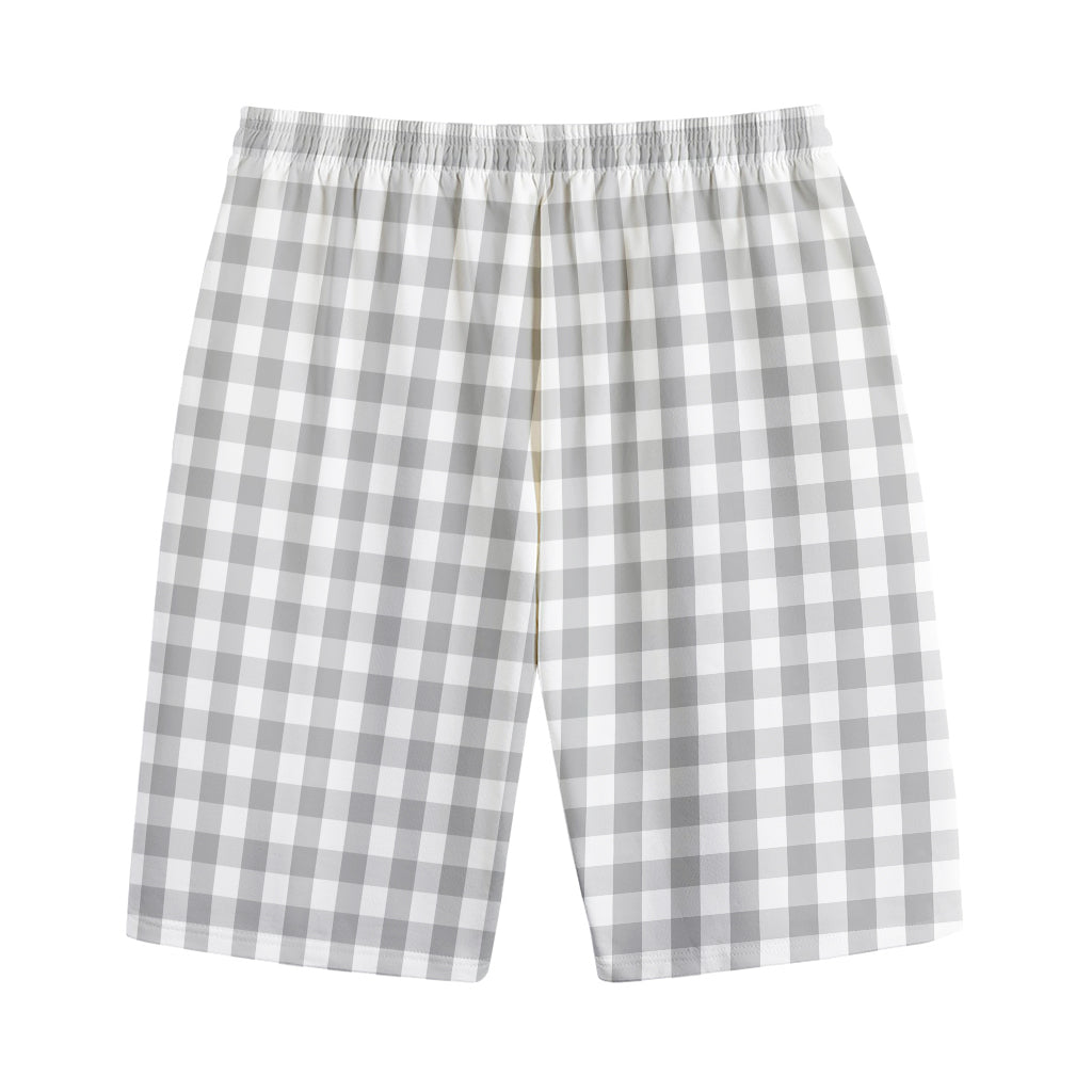 Grey And White Check Pattern Print Cotton Shorts