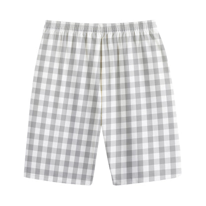 Grey And White Check Pattern Print Cotton Shorts