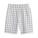 Grey And White Check Pattern Print Cotton Shorts