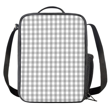 Grey And White Check Pattern Print Crossbody Lunch Bag