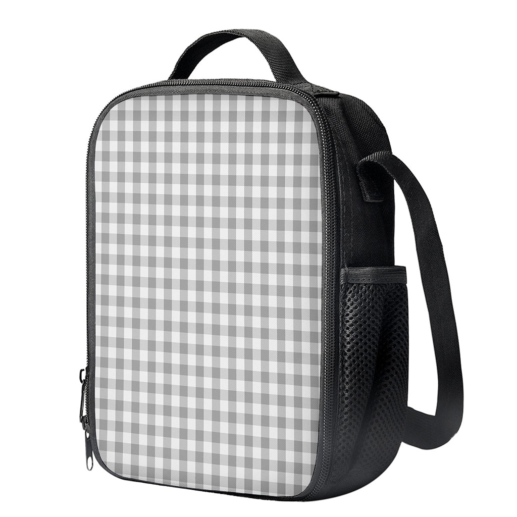 Grey And White Check Pattern Print Crossbody Lunch Bag